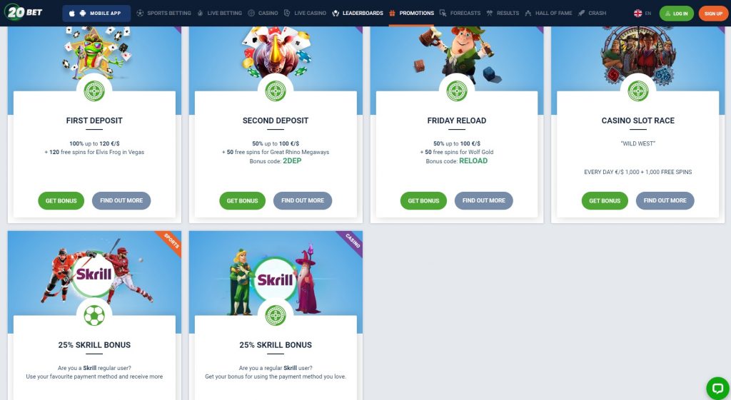 20bet casino bonus